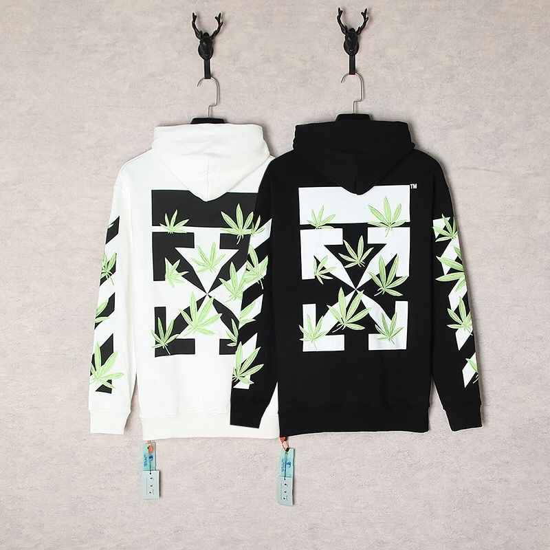 Hoodie OW Weed Arrow Embroidery Jacket Sweater Unisex Pria Wanita