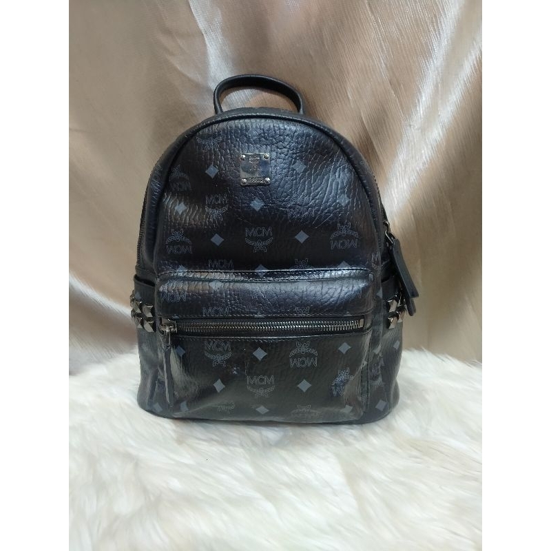 tas ransel mcm hitam kulit seken bag preloved