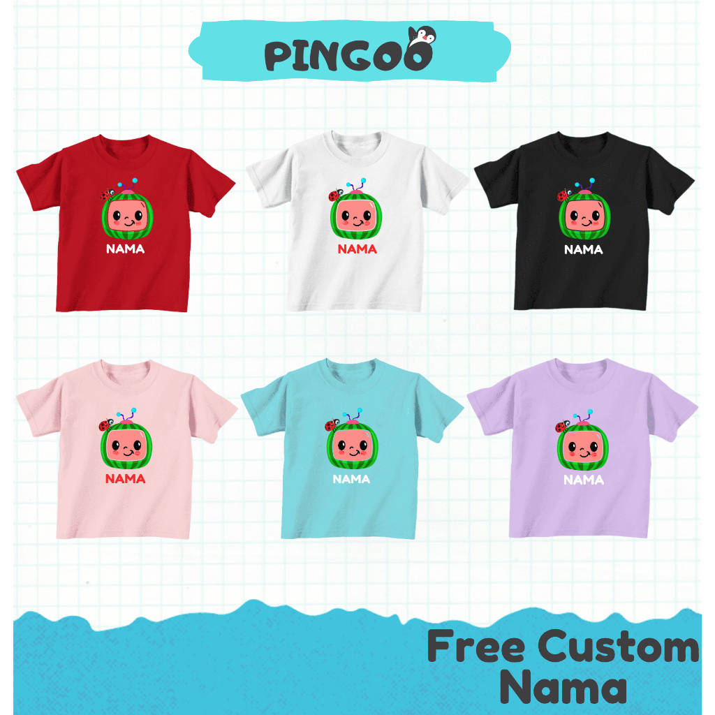 Baju Kaos Cocomelon Custom Nama Untuk Bayi dan Anak Katun Combed 30s