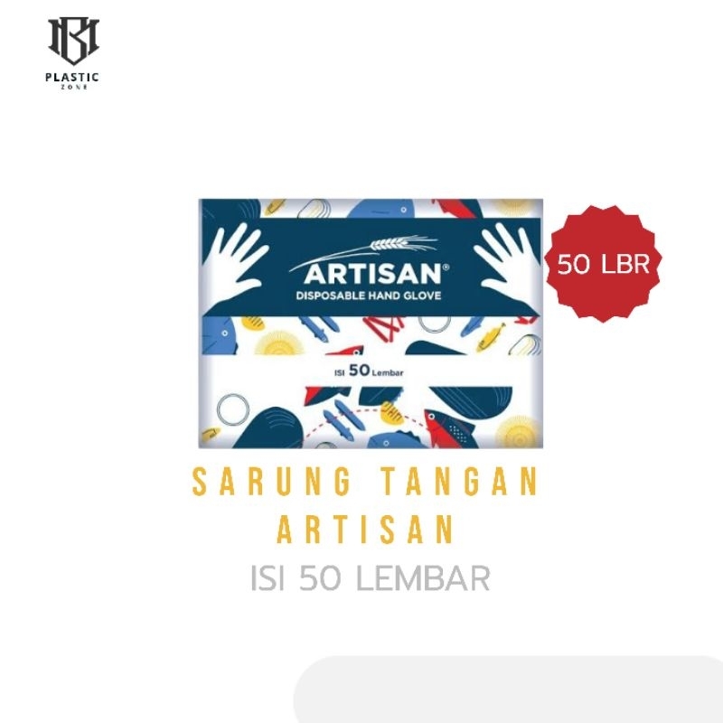 SARUNG TANGAN PLASTIK MERK ARTISAN/SARUNG TANGAN PLASTIK HIGIENIS ISI 50 LBR
