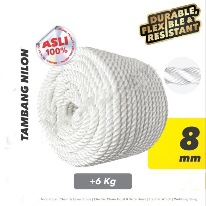 

Tali Tambang Nilon 8mm Roll 220Meter Nylon Putih Durable Flexible & Resistant