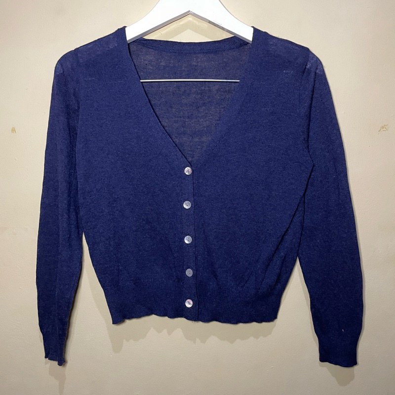 Preloved Cardigan Crop Sweater Long Sleeve Wanita Navy Thrift - CD031