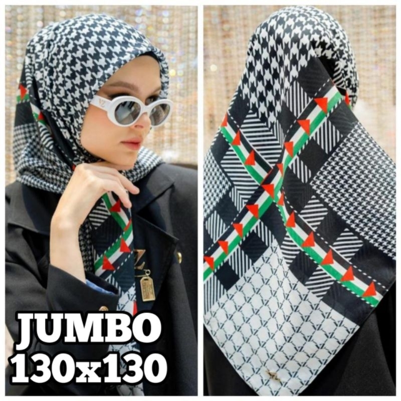 kerudung hijab segi empat palestin jumbo 130x130 voal sublime premium var hitam