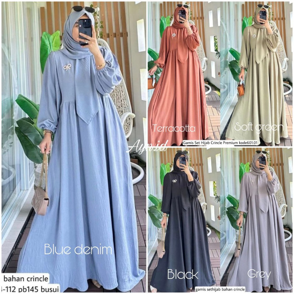 AYUNING- SYIFA GAMIS SET HIJAB SYAR'I CRINKLE AIRFLOW// GAMIS WANITA JUMBO// GAMIS JUMBO KEKINIAN