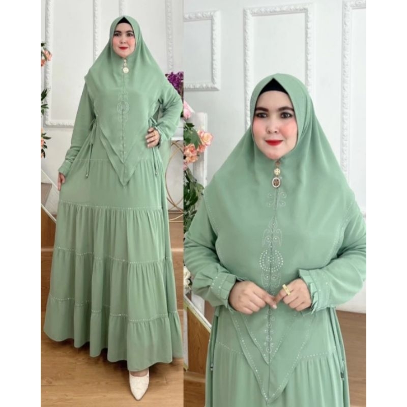 Gamis syari all size muat bb 40kg sampai 85kg mewah elegan model tingkat kerut ceruty premium