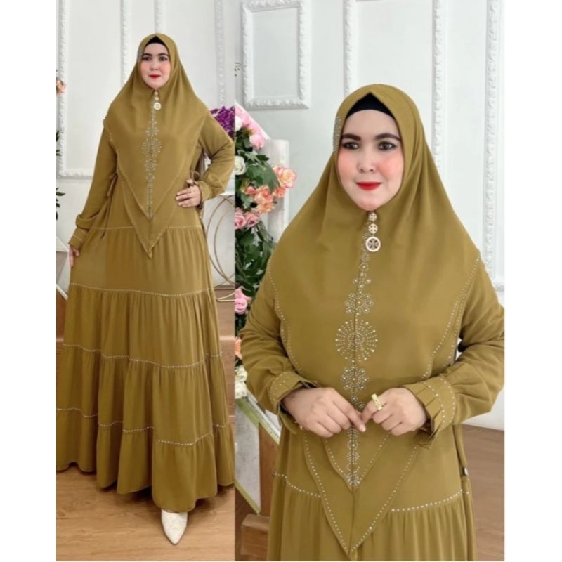 Gamis syari all size muat bb 40kg sampai 85kg mewah elegan model tingkat kerut ceruty premium