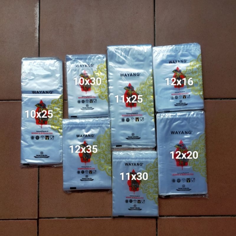plastik pp bening wayang uk 10x25-10x30-11x25-11x30-12x16-12x20-12x25(1 bks berat 250 gram)