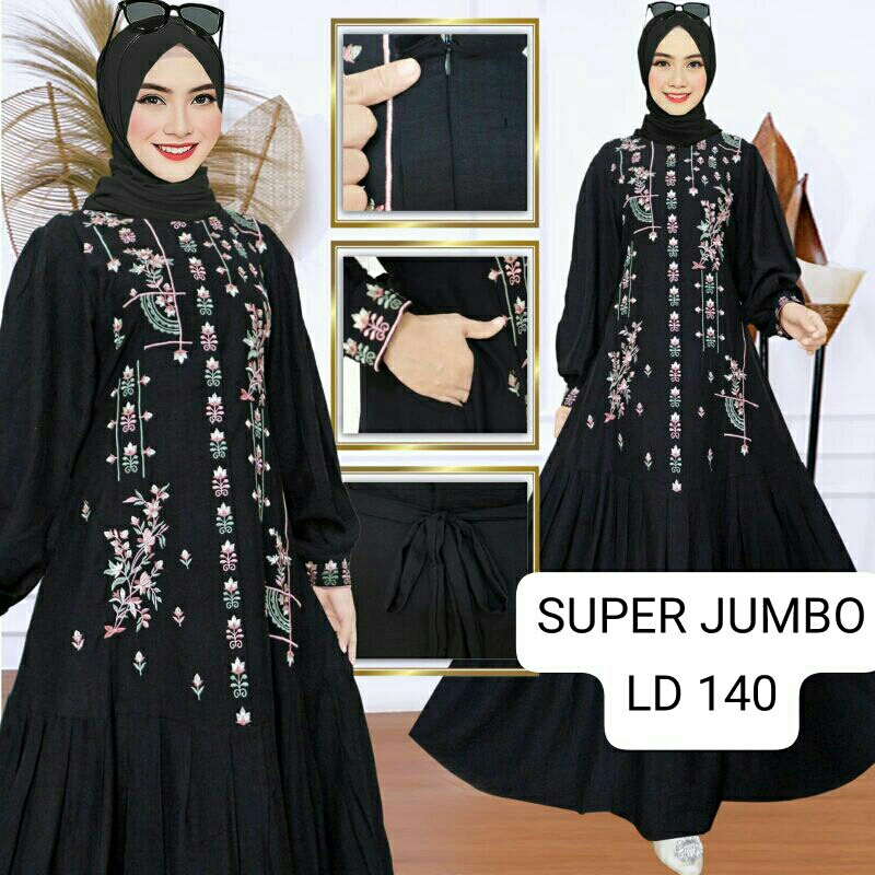 Gamis Bordir Polo Linen Super Jumbo LD 140 cm
