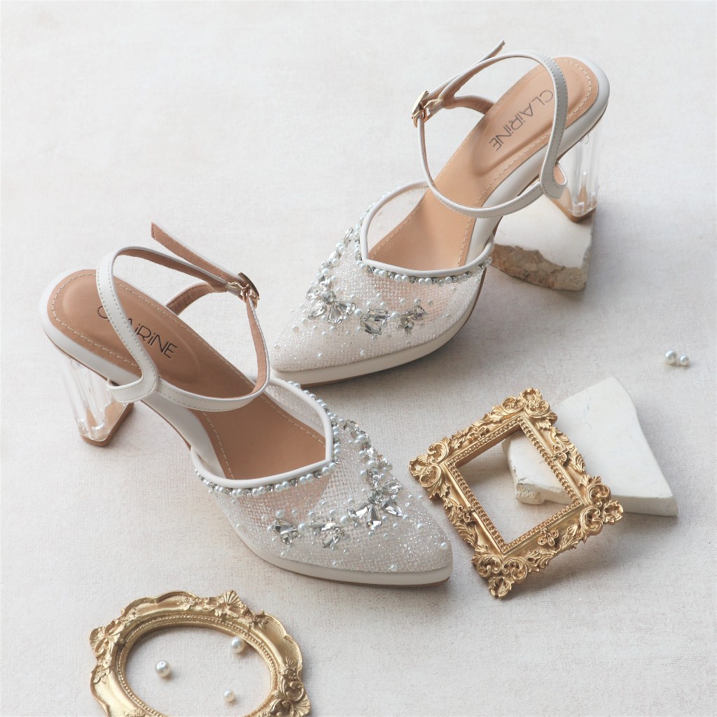 CLAIRINE - SAILA| ( READYSTOCK ) Wedding Shoes Heels Pesta Kondangan Wanita Gilter Mewah Hak 9CM