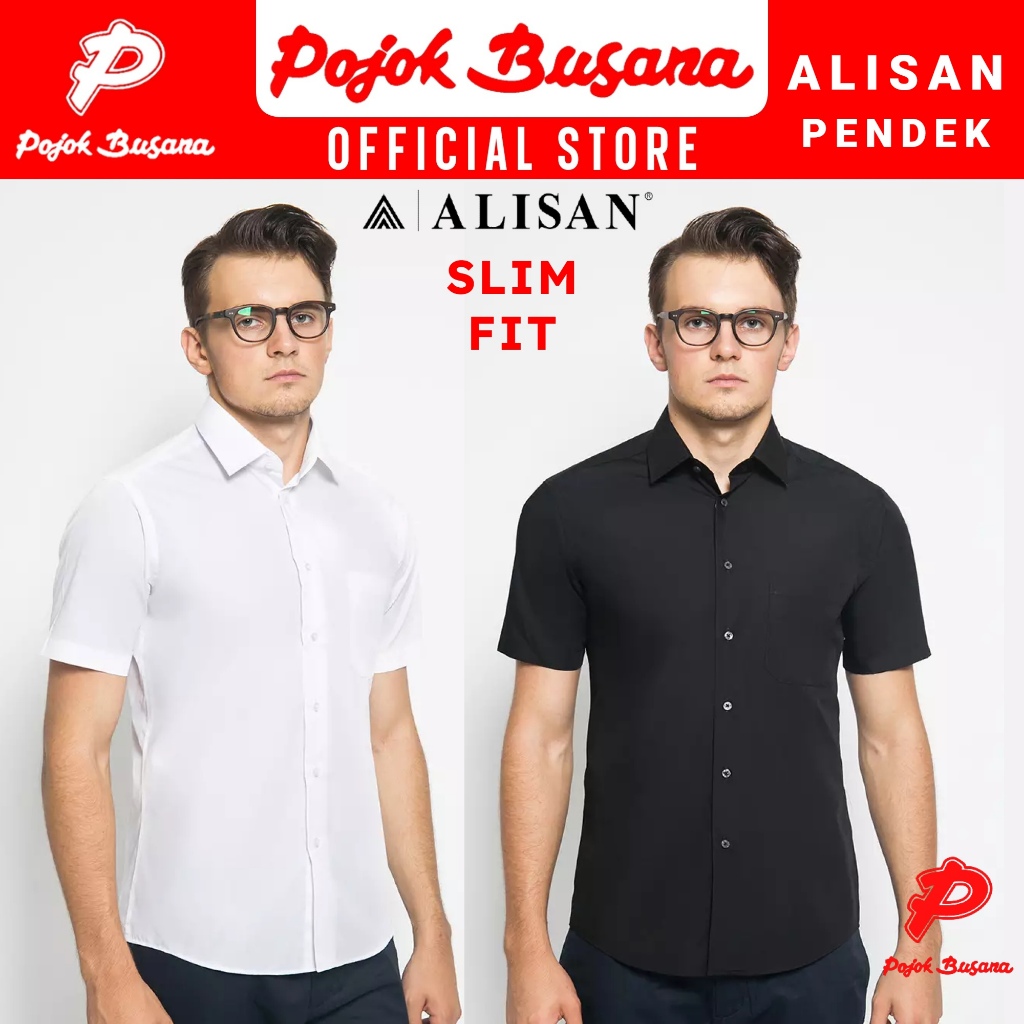 Pojok Busana Alisan Kemeja Lengan Pendek Polos Pria Slim Fit - Men Short Sleeve Shirt Formal Business - Kemeja Kantor Kerja Cowok