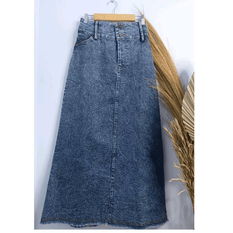 ROK JEANS STRECTH A JUMBO/ROK JEANS PANJANG SPAN WANITA /ROK DENIM WANITA KUALITAS PREMIUM Original 
