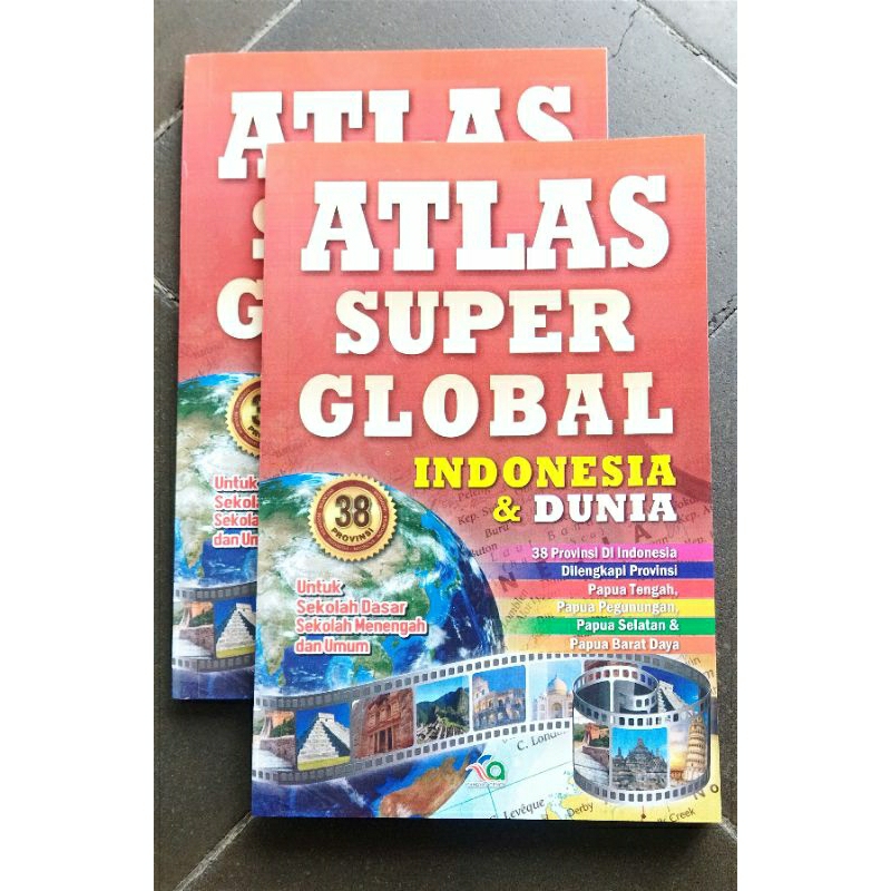 

buku Atlas Global lengkap 28 prvinsi ukuran 17 x 25 cm.. sedang,indonesia dan dunia di lengkapi dengan penjelasannya