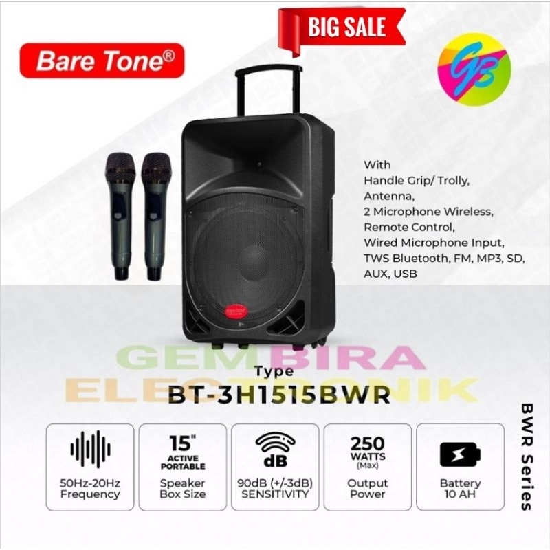 speaker aktif portable bluetooth baretone 15 inch bt 3h 1515bwr Tws Bluetooth