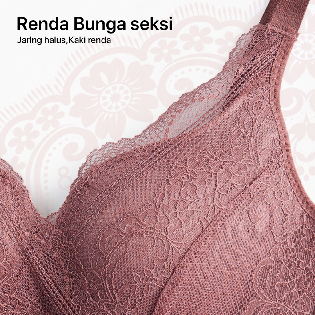 GRENEY-L.W.L- Bra Renda Perancis Menopang Bergesper  Pakaian Dalam Push Up Bra Wanita Sport Tanpa Kawat Busa 89668