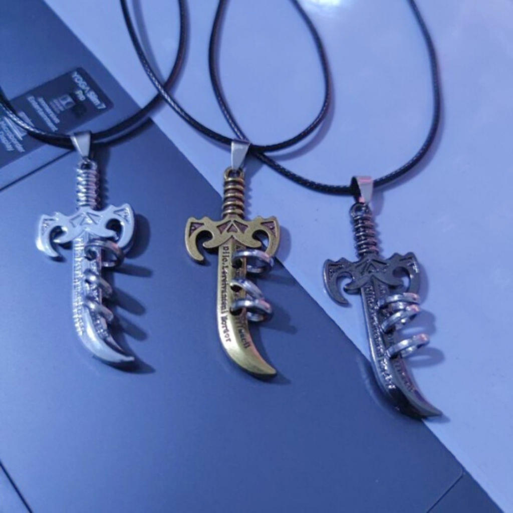 Kalung Tali Liontin Pedang Mordor Tiga Ring - 3D Sword With 3 Rings Necklace Gold Silver Black / Uki