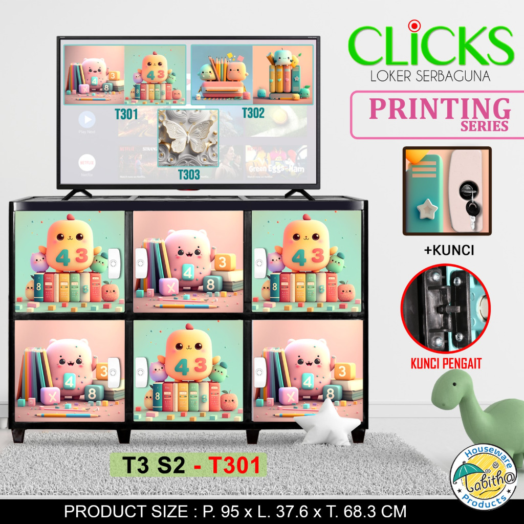 LEMARI PAKAIAN PLASTIK TABITHA CLICKS 3 PINTU SERBAGUNA