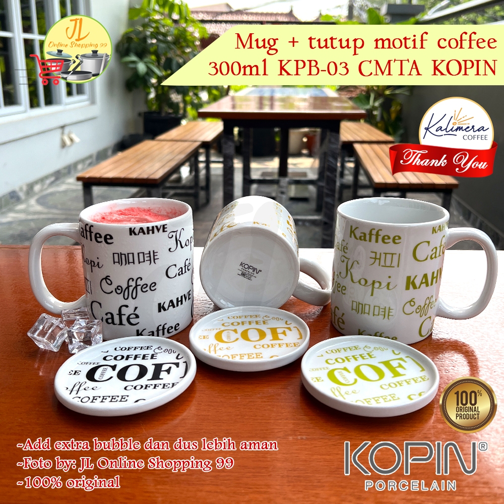 KOPIN Mug + tutup motif coffee full print warna