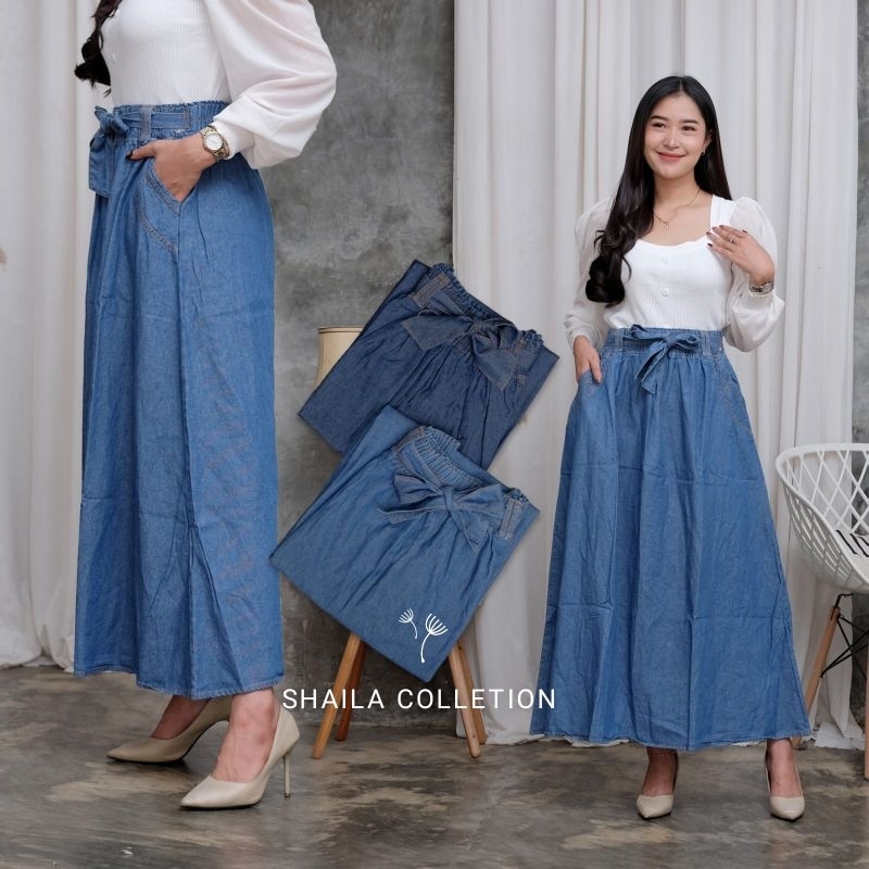 Rok Wanita Jeans Panjang Model Payung