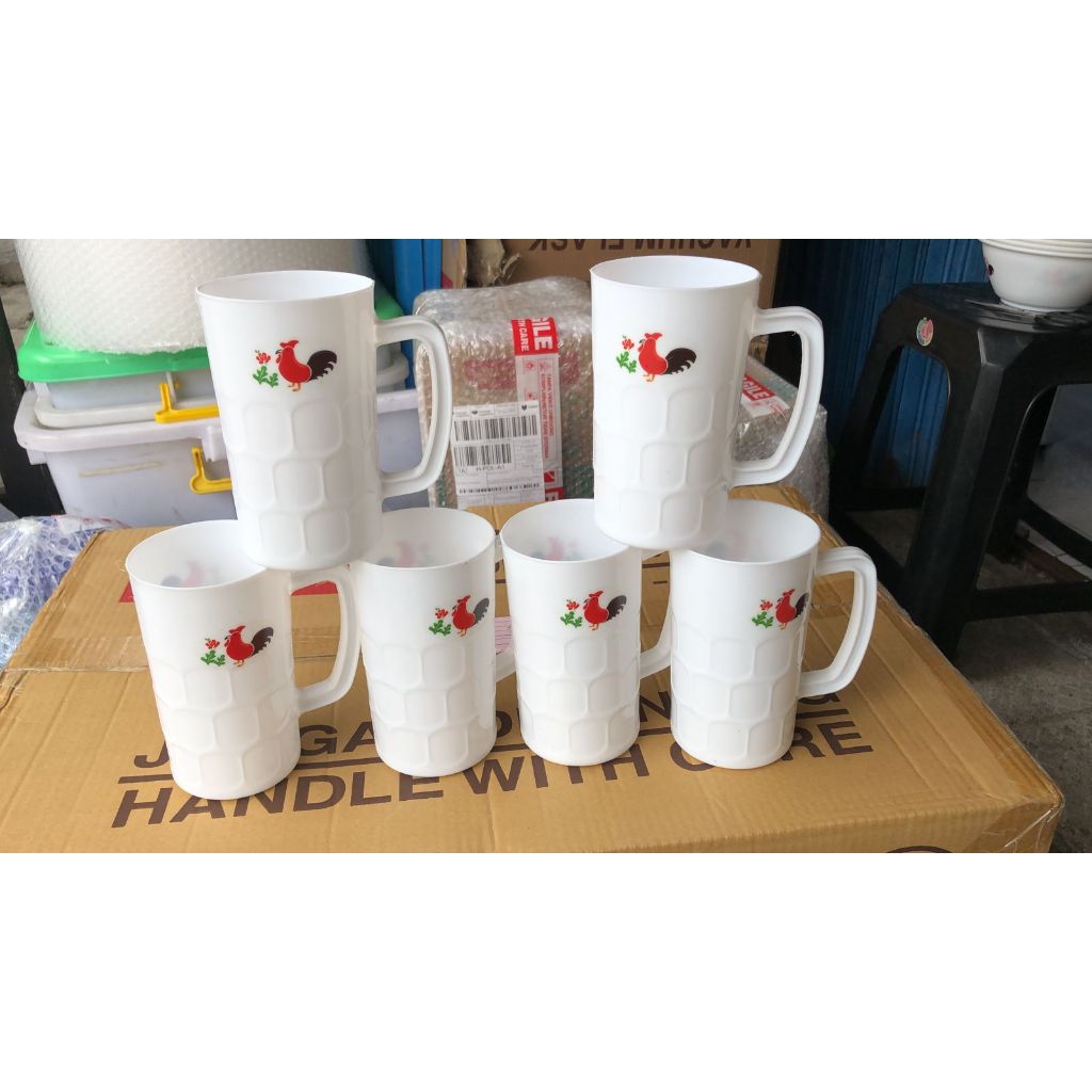 gelas kopyor plasti motif ayam jago 1 pc COD gelas gagang besar kopyor ayam jago