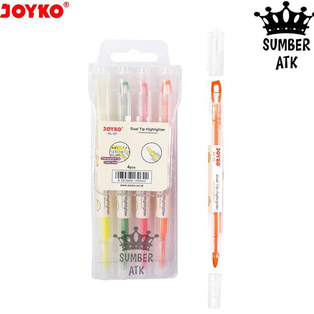 

→➘✹ Dual Tip Highlighter Penanda Berwarna Joyko HL-53 1 Set 4 Pcs 4 Warna - 1 Set