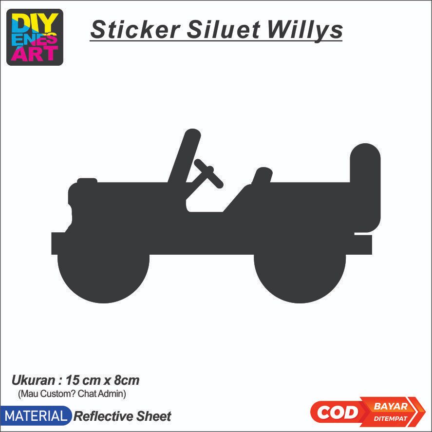 Sticker Jeep Willys, Sticker Siluet Willys, Sticker Jeep, Sticker Willys