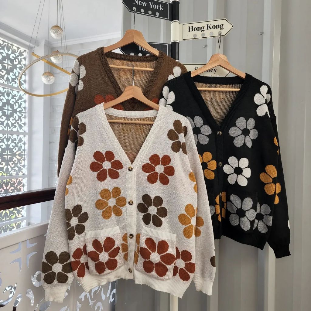 Colour Full Flower Sweat Outher Sweater Rajut / Cardigan Rajut Wanita Trendi / Baju Rajut Anak Remaj