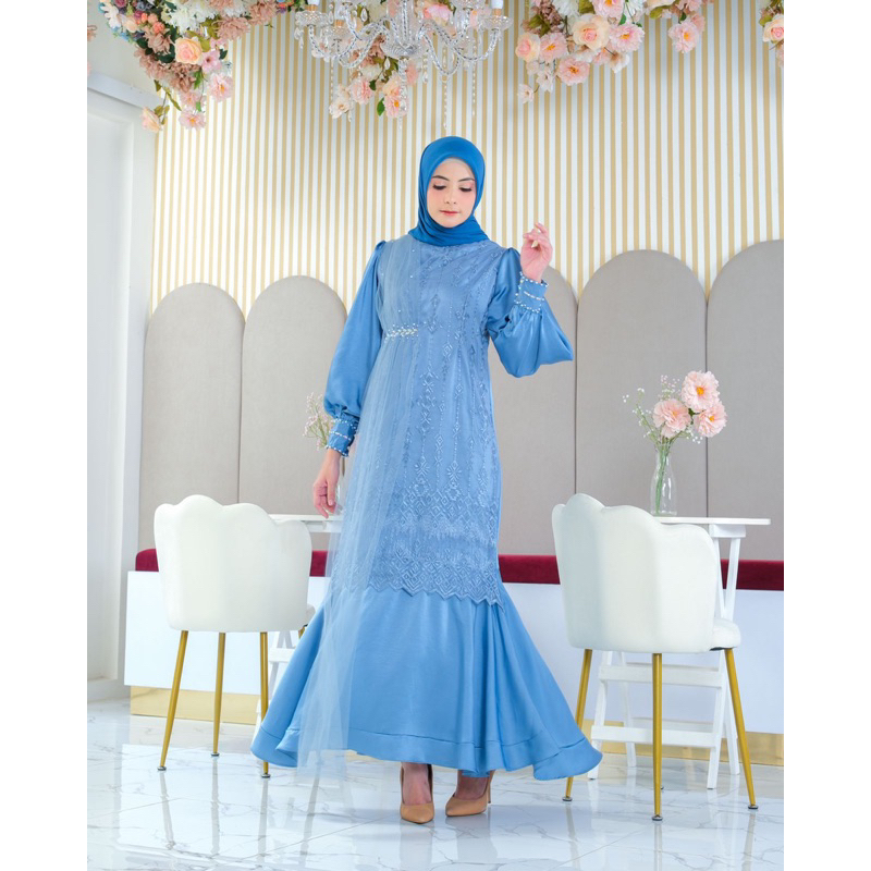 Hana Malay Dress Bahan Maxmara Exclusive Silk Kombinasi Tulle Sapto / Gamis Payet Terbaru / Gamis Du