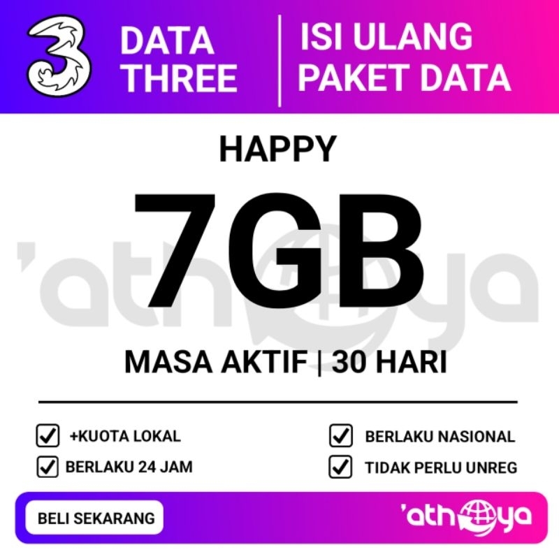 KUOTA TRI 7GB 30 HARI HAPPY KUOTA 3 PAKET DATA TRI
