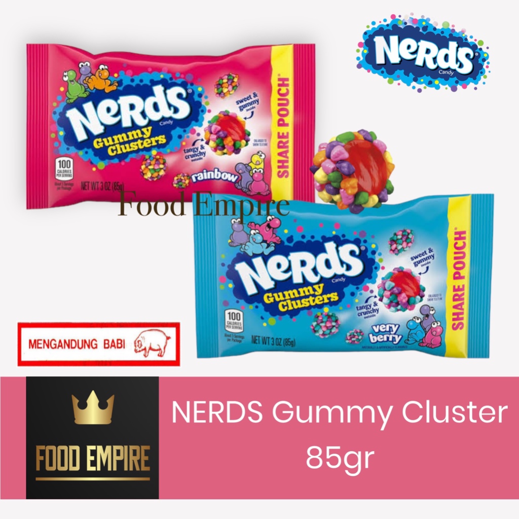 NERDS Gummy Clusters 3 oz | Chewy Candy 85 gr | Rainbow - Very Berry |  NON-HALAL