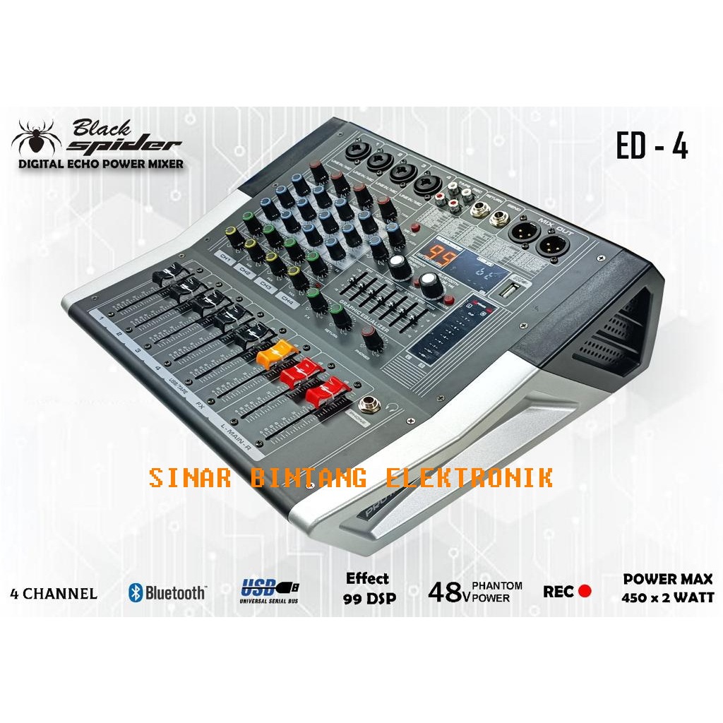 Power Mixer Blackspider ED4 - ED 4 Bluetooth 4 Channel Original