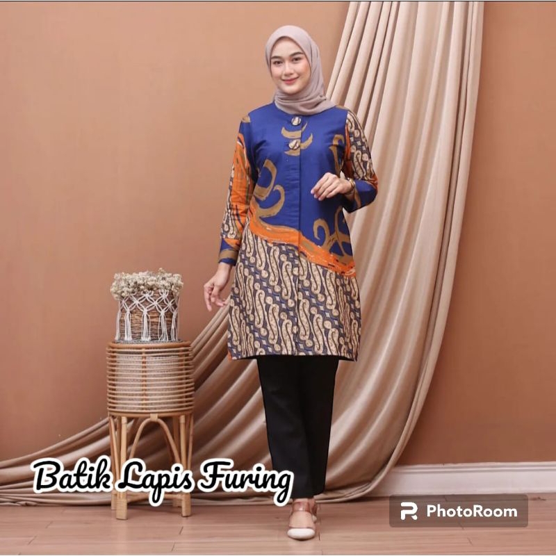 Batik Tunik Furing Baju Batik Wanita Jumbo ld120 Premium Kancing Depan Busui