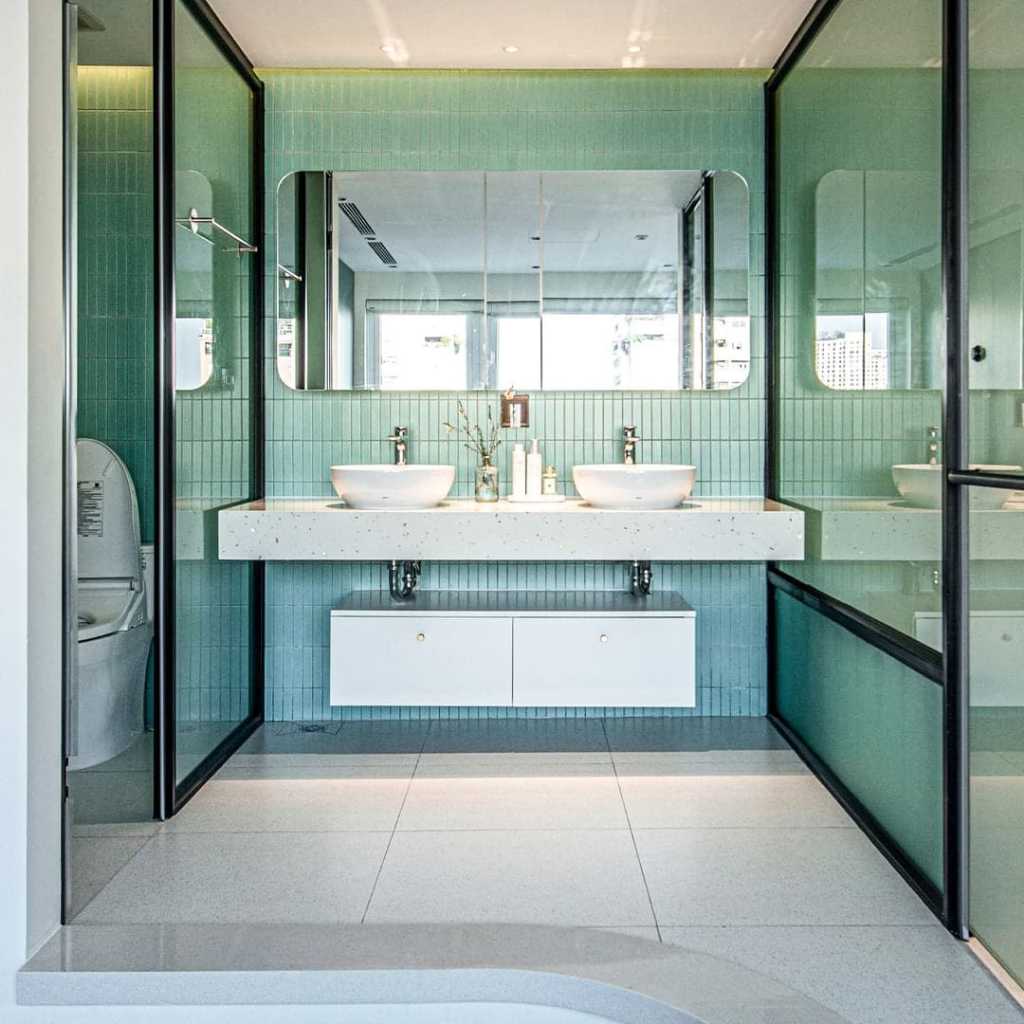 Keramik Dinding Dapur Hijau Tosca Mosaic Long Striped Y22F825