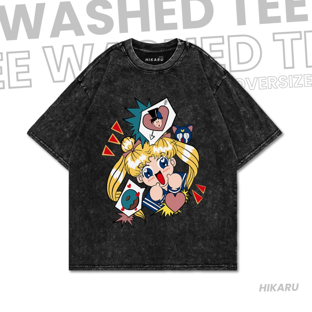 HIKARU Stone Wash Oversize ANIME SAILOR MOON Kaos  | Stone Wash T-Shirt | Kaos Anime| Kaos Komik | K
