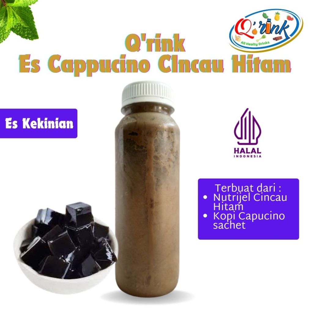 

Qrink Es Capucino Cincau Hitam Jelly-Es Kekinian Nutrijel Sehat Berserat Tinggi Unik Nikmat kuah Kopi Capucino Sachet-Botol Kale 250 ml-Tanpa Perisa Makanan Tanpa Pemanis Buatan Tanpa Pengawet Buatan-Sertifikat Halal