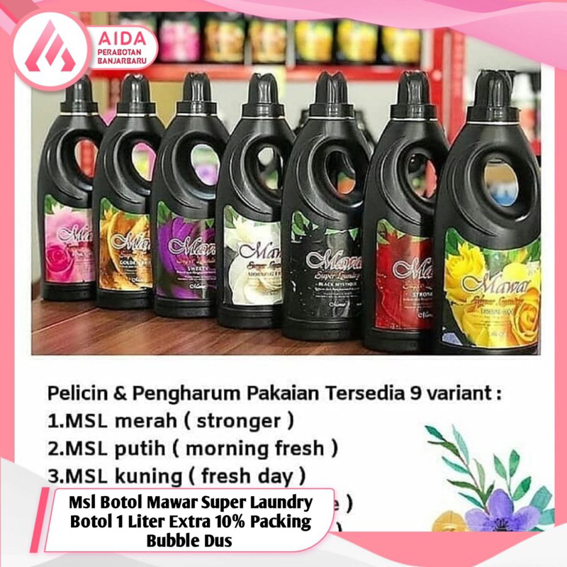 Parfum Setrika pengharum Pakaian MSL Botol Mawar Super Laundry Botol 1 Liter Extra 10% Packing Bubbl