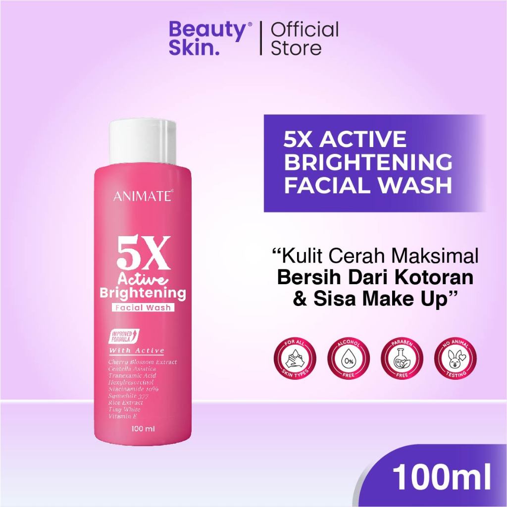 Facial Wash 5x Active Brightening 100 ml | Sabun cuci muka brightening Animate | Sabun cuci muka men