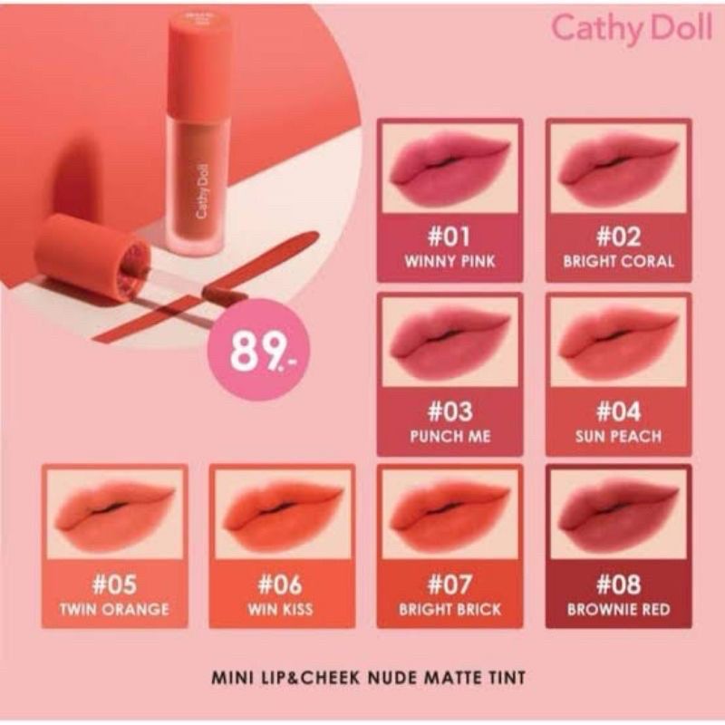 Ready stok Cathy Doll Mini Lip and Cheek Nude Matte Tint Win Metawin Tine 2gether The Series Bright 