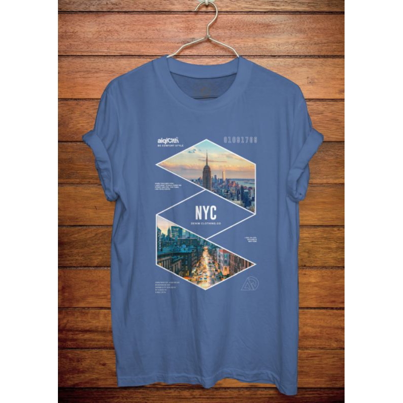 [FREE ONGKIR] Kaos Original AIQI Clothing - NYC Blue Denim (Blue)