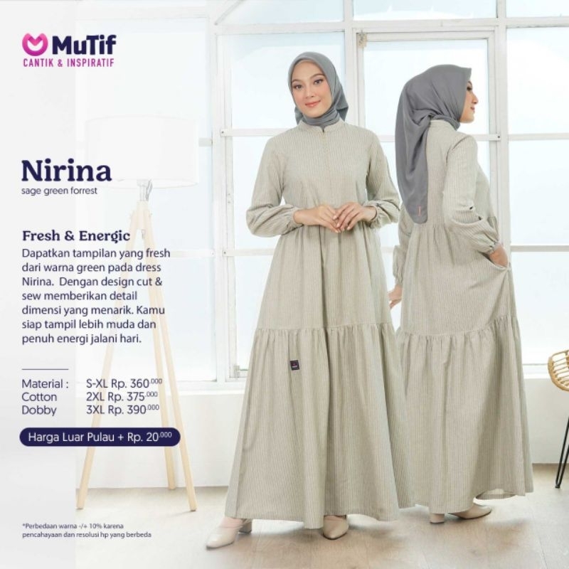 Gamis Modern Terbaru Katun Dobby | Mutif Nirina - Sage Green | Dress Wanita Elegant  | COD Bekasi
