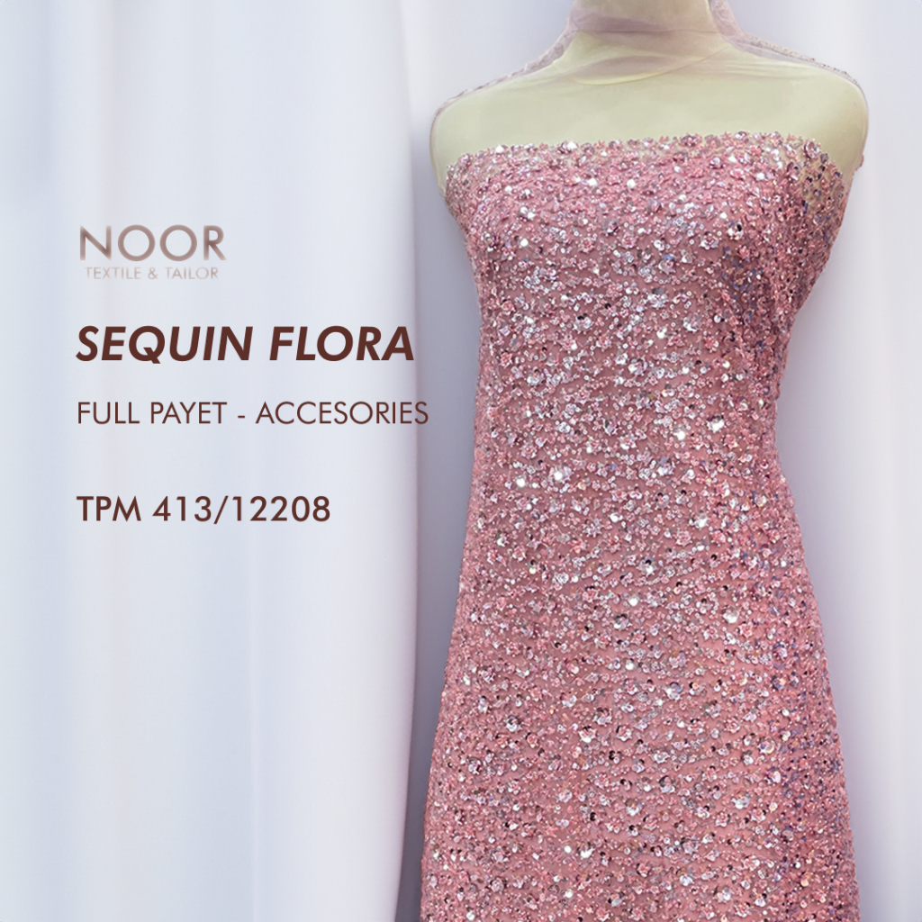 Tulle Full Payet Sequin Flora - Tulle Accesories - Tulle Mewah - Bahan gaun elegan