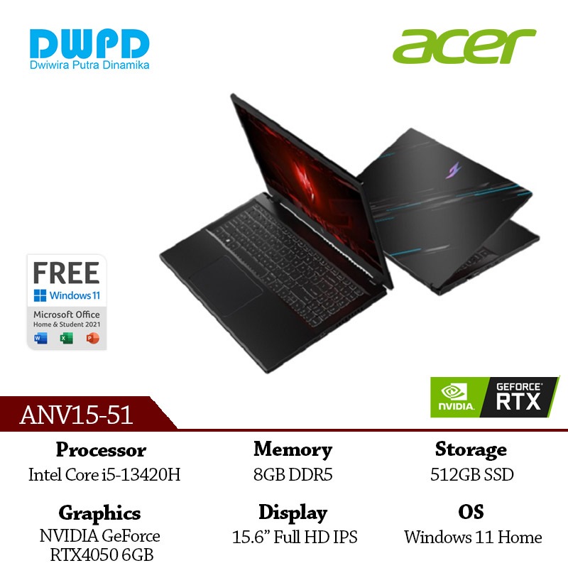 ACER Notebook Aspire ANV15-51-5115 Intel Core i5-13420H 8GB DDR5 512GB SSD 14" FHD IPS NVIDIA GeForce RTX4050 6B Windows 11 Home