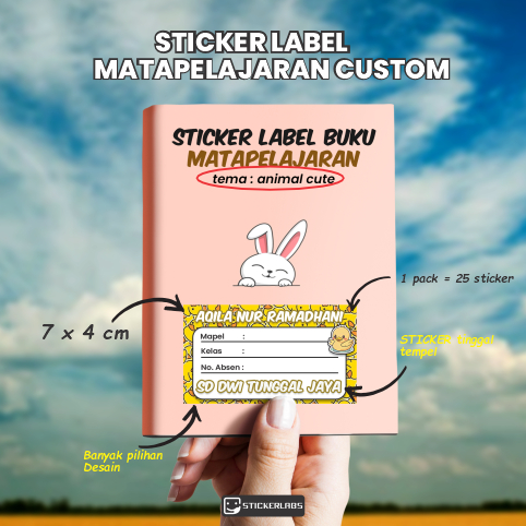 

25 PCS Sticker Label Buku mata Pelajaran Anak Sekolah label buku mapel desain Animal Cute