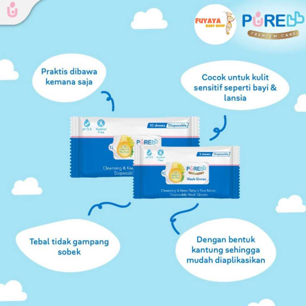 Pure Baby Wash Gloves  / Tisu Mandi Bayi / Disposable Wash Gloves / Washlap Sekali Pakai / Wash Lap 