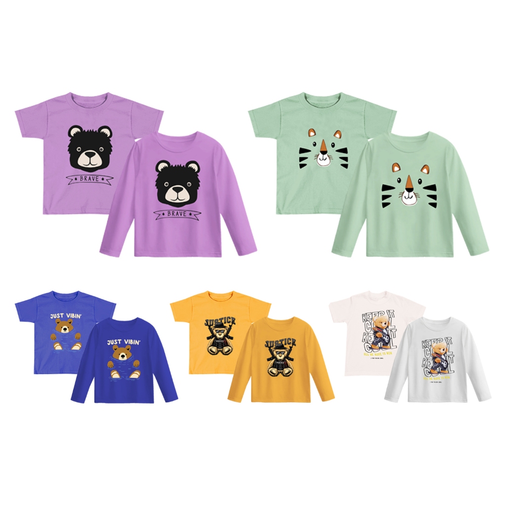 Kaos Anak Lengan Pendek Lengan Panjang / Baju Distro Anak Perempuan & Laki-laki Cotton Combed 24S Co