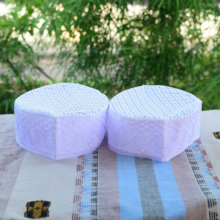 Peci Madinah Jaring Motif Tinggi 7cm / Peci Haji / Kopiah Haji / Peci Putih