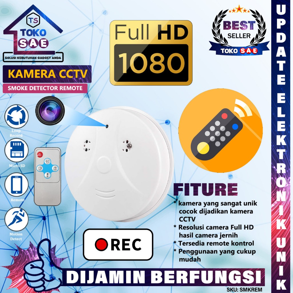 Smart Kamera CCTV Non Wifi IP Camera Smoke Detector Asap Dengan Remote Control Hidden Spycam Full HD