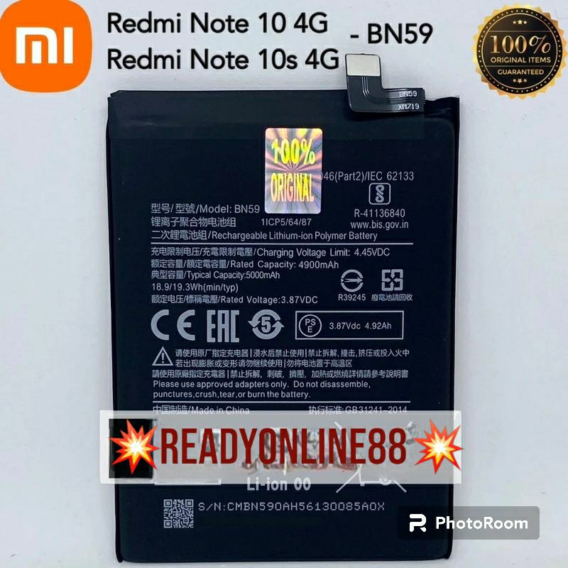 Baterai Batre Xiomi Redmi Note 10 Batre BN59 Xiomi Redmi Note 10s