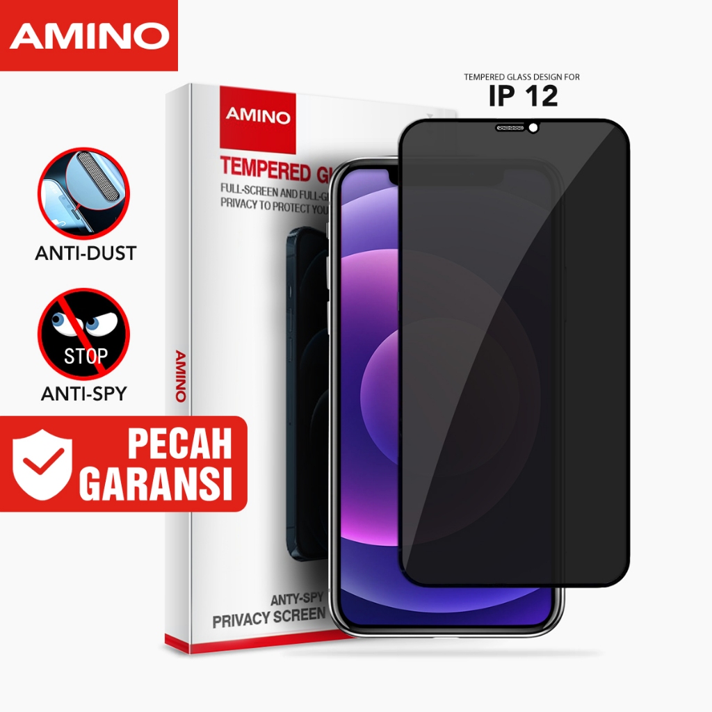 AMINO Anti Spy Tempered Glass Untuk Iphone 12 Privacy Glass / Dust Proof Full Screen Protector Antis
