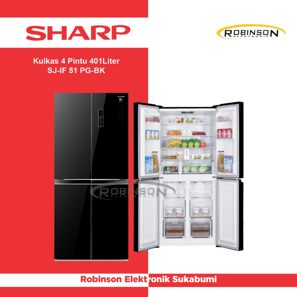 Kulkas Sharp 401 Liter SJ-IF 51 PG-BK 4 Pintu