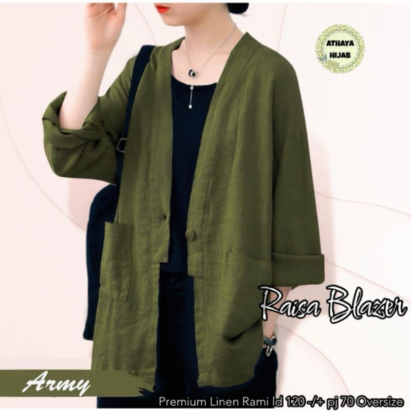 RAISA BLAZER - Outer Jas Cardigan Polos Wanita Bahan Linen Modis Nyaman Terbaru AthayaHijab